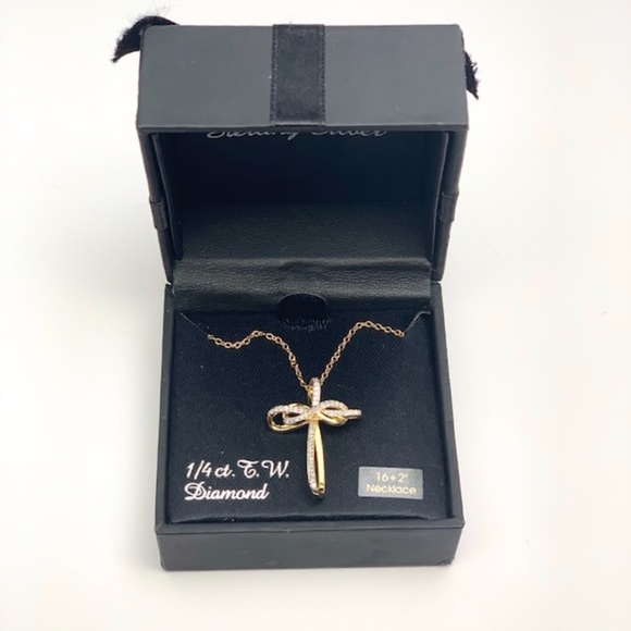 14K GOLD OVER 925 ST SILVER DIAMOND CROSS NECKLACE - Picture 4 of 10